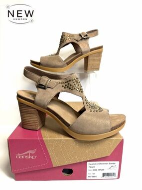 NEW Dansko Deandra Shimmer Suede Taupe Heel Size EU 42 in Original Box